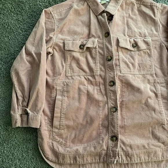 Madewell Pink Ribbed Soft Corduroy Yorkway Oversized Shirt-Jacket Shacket Sz S - Picture 2 of 12